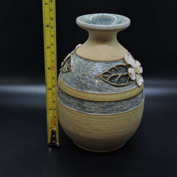 Stoneware Banded Glaze Magnolia Flower Vase Signed - Picture 15 of 15